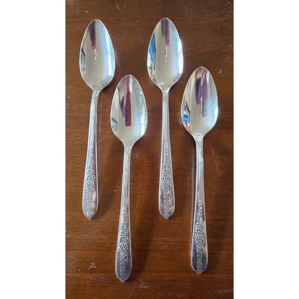 Nobility Plate Royal Rose Silver Plated Teaspoons Set of 4 Oneida Vintage
